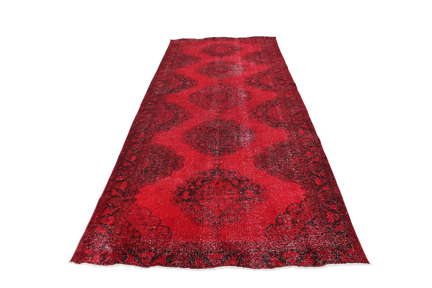 Red Black Turkish Vintage Wool Hand-Knotted Runner Rug product image #27556202610858