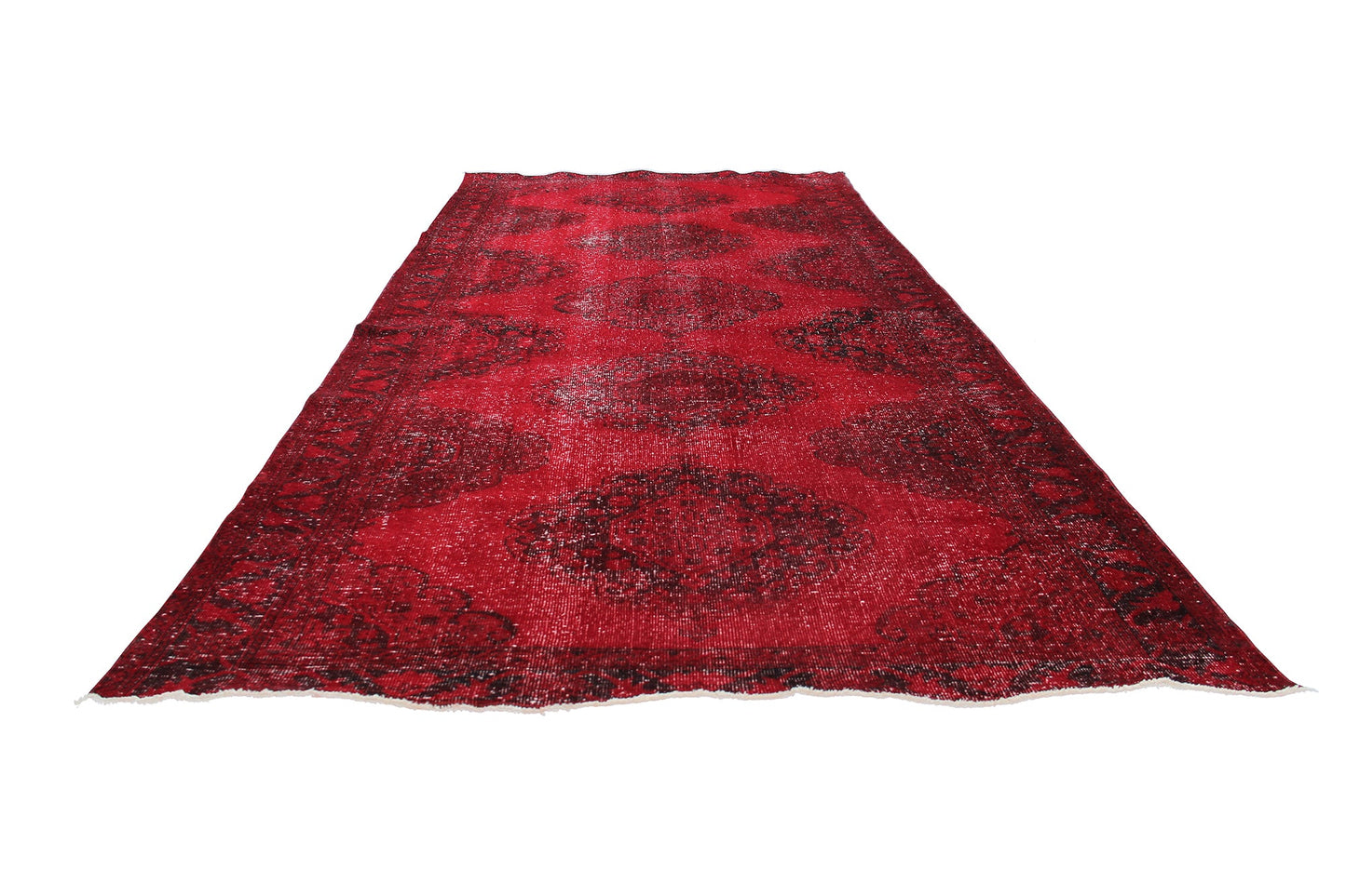 Red Black Turkish Vintage Wool Hand-Knotted Runner Rug product image #27556202873002