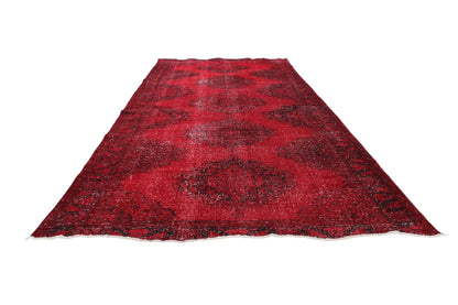 Red Black Turkish Vintage Wool Hand-Knotted Runner Rug-id7
