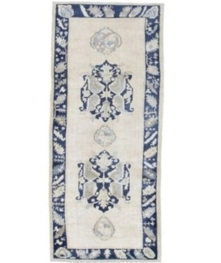 Blue Beige Grey Turkish Handmade Runner Rug