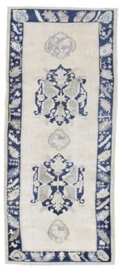 Blue Beige Grey Turkish Handmade Runner Rug