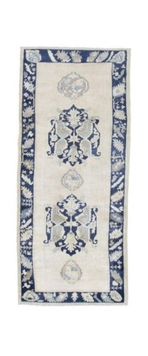 Blue Beige Grey Turkish Handmade Runner Rug